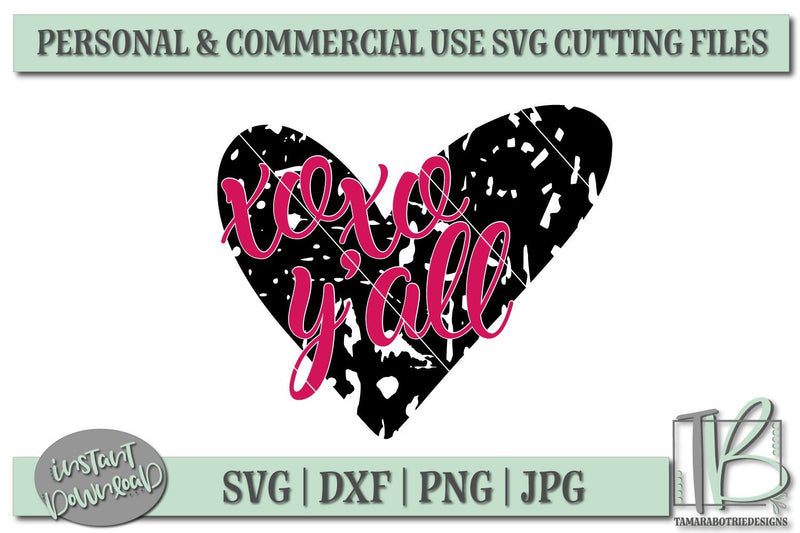 Grunge XOXO Y'all With Heart SVG File, Valentine's SVG File - So Fontsy