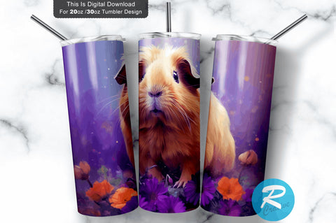 Guinea Pig Purple Flowers 20 oz / 30 oz Tumbler PNG Sublimation Regulrcrative 