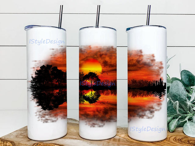 Guitar and Landscape, 20oz Straight Tapered Tumbler Design Template for Sublimation, Full Tumbler Wrap Sublimation iStyleDesign 