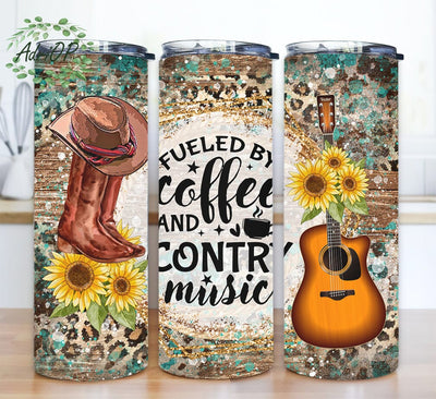 Guitar Country Music 20oz Tumbler Png, Acoustic Musician Country Rock Tumbler, Sunflower Png, Leopard Tumbler, Leopard Guitar Country Png Sublimation AdriOP 