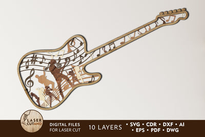 Guitar - Multilayer Laser Cut Files for Laser Cut Wood, Cricut, CNC Machines, Mandala, Sign SVG, 3D Designs SVG LaserCutano 