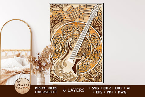 GUITAR Multilayer Laser Cut Files, Mandala, SVG, 3D Designs SVG LaserCutano 