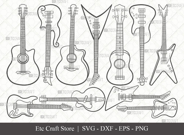 Guitar Outline SVG Cut File | Electric Guitar Svg | Guitar Svg | Guitar Wall Svg | Musical Instrument | Eps | Dxf | Png SVG ETC Craft 