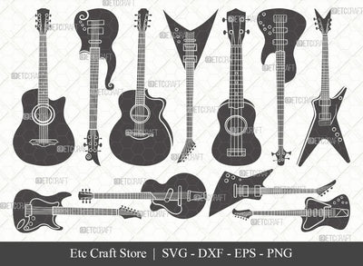 Guitar Silhouette SVG Cut File | Electric Guitar Svg | Guitar Svg | Guitar Wall Svg | Musical Instrument | Eps | Dxf | Png SVG ETC Craft 