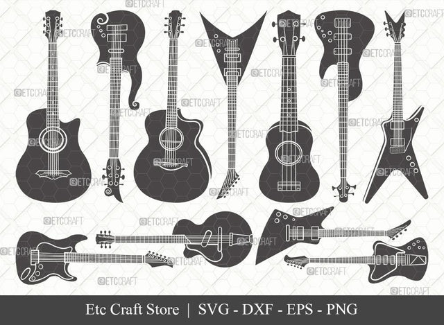 Guitar Silhouette SVG Cut File | Electric Guitar Svg | Guitar Svg | Guitar Wall Svg | Musical Instrument | Eps | Dxf | Png SVG ETC Craft 