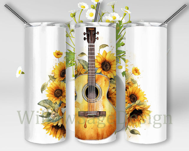 Guitar Sunflower 20oz Skinny Tumbler Png, Western Country Music Lover Png, Country Music Tumbler Wrap, Acoustic Guitar With Sunflowers, Sunflower Tumbler, Western Tumbler Sublimation WillowSageDesign 