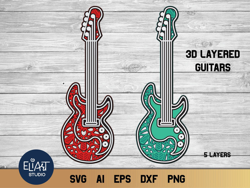 Guitar SVG, 3D Layered Rock Guitar, Multi Layer Cut File. - So Fontsy