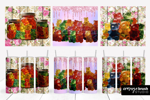 Gummy Bear Summer Tumbler Designs, 3D Tumbler Wrap PNG Sublimation OrangeBrushStudio 