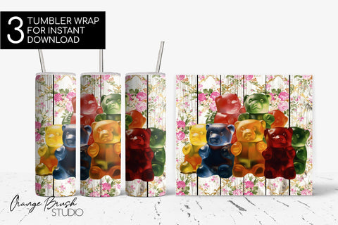 Gummy Bear Summer Tumbler Designs, 3D Tumbler Wrap PNG Sublimation OrangeBrushStudio 