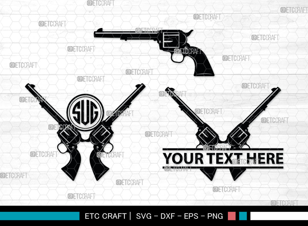 Gun Monogram, Revolver Silhouette, Gun SVG, Gun Silhouettes, Pistol Svg ...