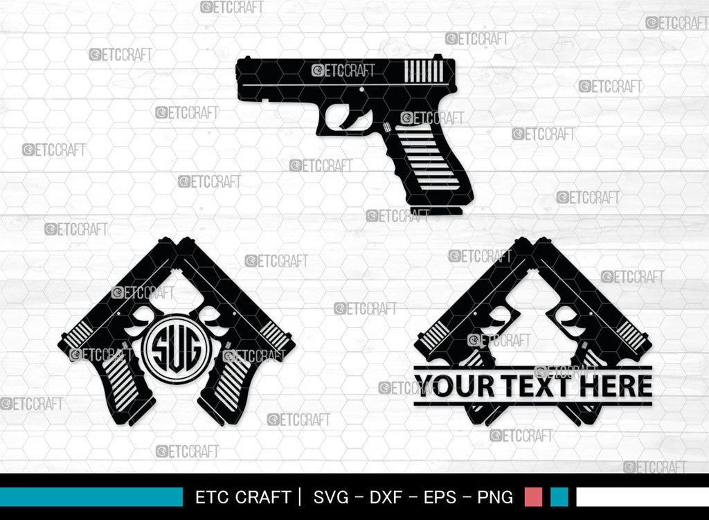 Gun Monogram, Revolver Silhouette, Gun SVG, Gun Silhouettes, Pistol Svg ...