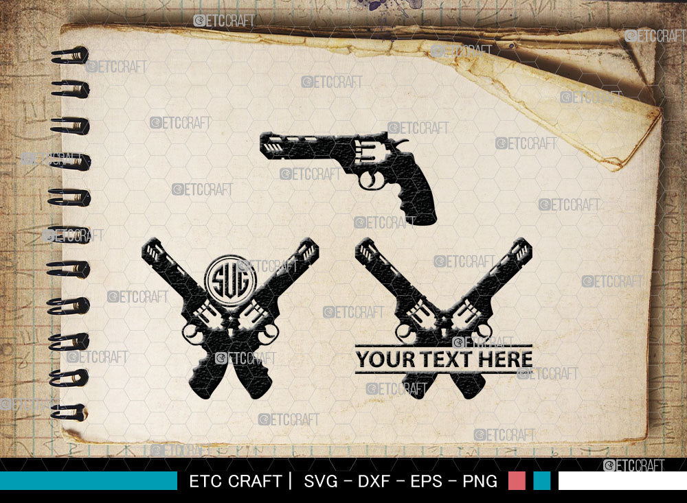 Gun Sticker File Gun Monogram, Revolver Silhouette, Gun SVG, Gun Silhouettes, Pistol Svg ...