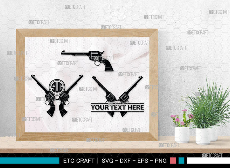 Gun Sticker File Gun Monogram, Revolver Silhouette, Gun SVG, Gun Silhouettes, Pistol Svg ...