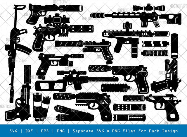 Gun Silencer Silhouette, Gun Silencer SVG, Silencer Svg, Pistol Silencer Svg, Gun Silencer Bundle, SB00946 SVG ETC Craft 