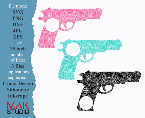 Gun svg Gun dxf Pistol svg Mandala gun svg Mandala gun dxf Mandala gun png Mandala gun cutting file Mandala pistol svg Mandala pistol dxf SVG MAKStudion 