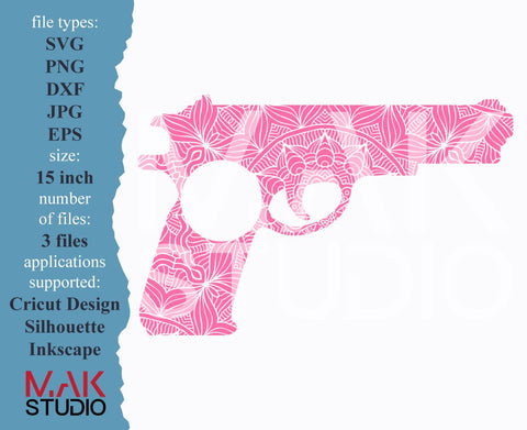 Gun svg Gun dxf Pistol svg Mandala gun svg Mandala gun dxf Mandala gun png Mandala gun cutting file Mandala pistol svg Mandala pistol dxf SVG MAKStudion 