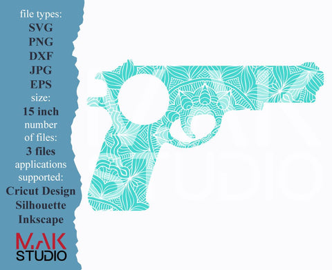 Gun svg Gun dxf Pistol svg Mandala gun svg Mandala gun dxf Mandala gun png Mandala gun cutting file Mandala pistol svg Mandala pistol dxf SVG MAKStudion 