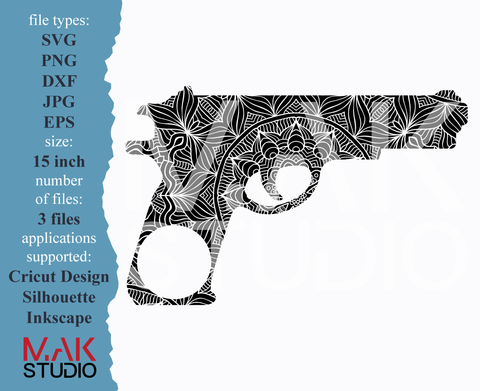 Gun svg Gun dxf Pistol svg Mandala gun svg Mandala gun dxf Mandala gun png Mandala gun cutting file Mandala pistol svg Mandala pistol dxf SVG MAKStudion 