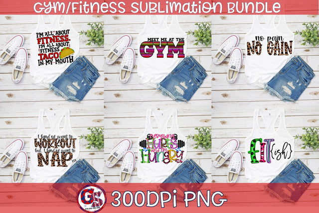 Gym and Fitness PNG Bundle for Sublimation Sublimation Greedy Stitches 