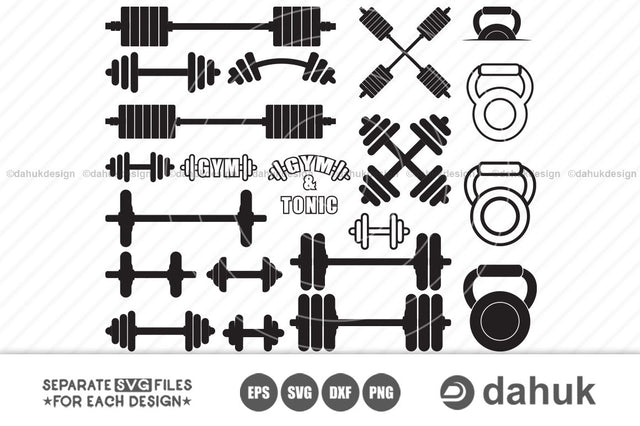 Gym svg, Gym Equipment Weights svg, Barbell Dumbbell Bodybuilder Equipment, silhouette clipart cuttable design, svg, png, dxf & eps designs SVG dahukdesign 