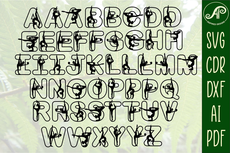 Gymnast female silhouette letters alphabet set. 49 letters - So Fontsy