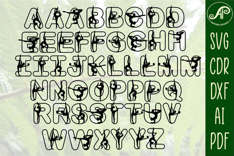 Gymnast female silhouette letters alphabet set. 49 letters SVG APInspireddesigns 