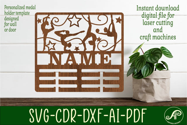 Gymnast medal holder Name svg laser cut template SVG APInspireddesigns 