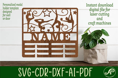 Gymnast medal holder Name svg laser cut template SVG APInspireddesigns 
