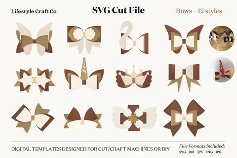 Hair Bow Bundle SVG, Hair Bows Template, Cricut Cut SVG Lifestyle Craft Co 