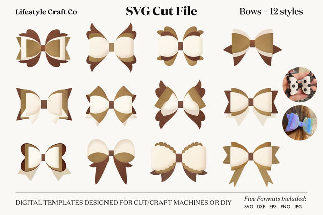 Hair Bow Bundle SVG, Hair Bows Template, Cricut Cut SVG Lifestyle Craft Co 
