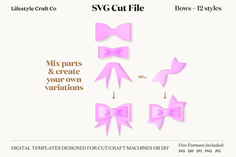 Hair Bow Bundle SVG, Hair Bows Template, Cricut Cut SVG Lifestyle Craft Co 