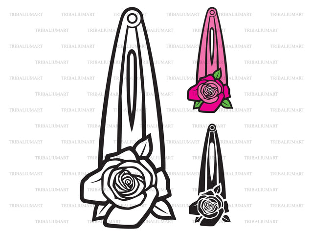 Hair clip with pink rose SVG TribaliumArtSF 
