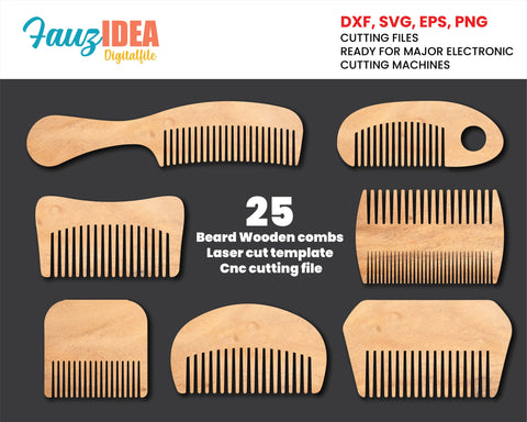 Hair comb For Wood or Plywood Beard combBundle. Laser cut template. Cnc cutting file. Woodworking plans. dxf, svg, cdr files Grooming set download SVG Fauz 