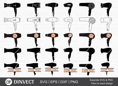 Hair Dryer bundle SVG, Hairstylist Monogram, Hairdresser Silhouette, Clipart, makeup Vector, beauty, scissors SVG, lipstick eps, dryer, girl Clipart SVG Dinvect 