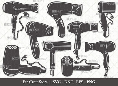 hair dryer, hair dryer svg, blow dryer svg, hair blower svg, hair stylist, barber tools, hair stylist, hairdresser, clipart, outline, silhouette, cricut, cut file, SVG ETC Craft 