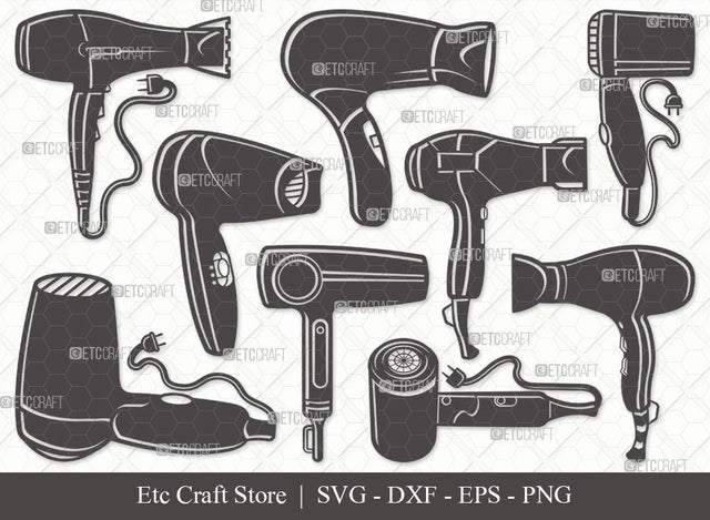 hair dryer, hair dryer svg, blow dryer svg, hair blower svg, hair stylist, barber tools, hair stylist, hairdresser, clipart, outline, silhouette, cricut, cut file, SVG ETC Craft 