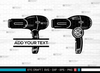 Hair Dryer Monogram SVG, Blow Dryer Svg, Barber Tools Svg, Split Monogram Svg SVG ETC Craft 