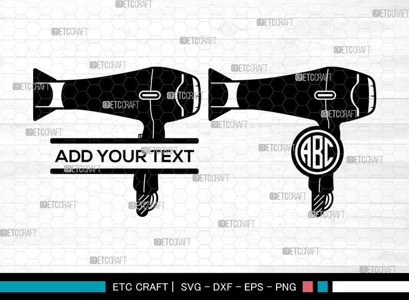 Hair Dryer Monogram SVG, Blow Dryer Svg, Barber Tools Svg, Split Monogram Svg SVG ETC Craft 