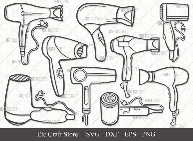 Hair Dryer Outline SVG Cut File | Blow Dryer Svg | Barber Tools Svg | Hair Blower Svg | Hair Stylist Svg | Hair Dryer Svg Bundle SVG ETC Craft 