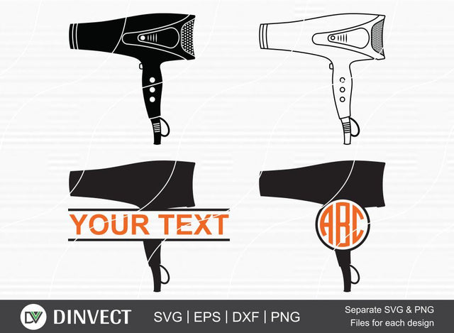 Hair Dryer SVG, Hair Dryer Silhouette, Barber Monogram, Hair Dryer bundle, Vector Cutting Machine, Cameo, Vinyl Designs, Iron On Decals, Digital File, Instant Download SVG Dinvect 