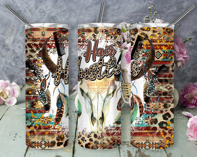 Hair Hustler 20oz Skinny Tumbler, Aztec Leopard Tumbler Wrap, Cow Skull Tumbler Png, Hair Hustler Sublimation Design, Western Tumbler Design, Instant Download Sublimation DesignSVG 