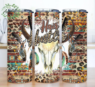 Hair Hustler Leopard 20oz Skinny Tumbler Png, Roses Png, Rock Png, Hair, Western Design, Cow Skull Tumbler, Leopard Tumbler, Aztec Western Tumbler Sublimation AdriOP 