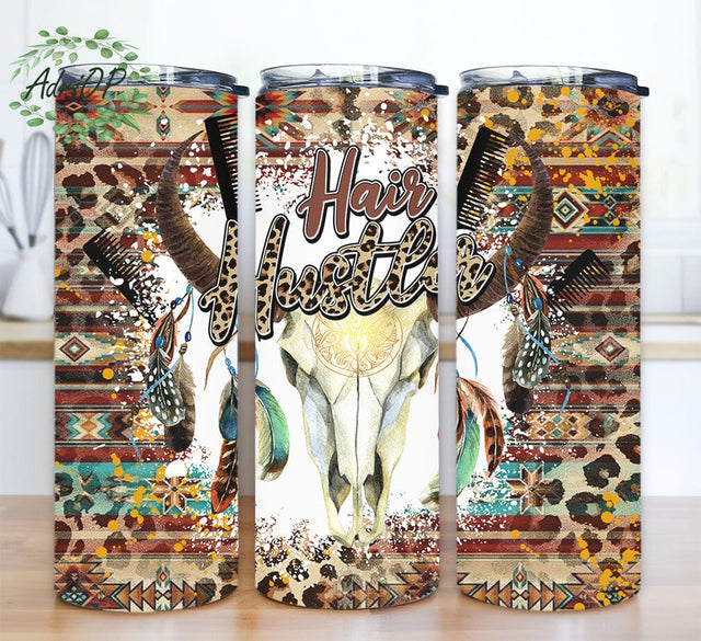Hair Hustler Leopard 20oz Skinny Tumbler Png, Roses Png, Rock Png, Hair, Western Design, Cow Skull Tumbler, Leopard Tumbler, Aztec Western Tumbler Sublimation AdriOP 