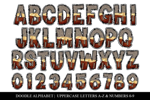 Half Leopard Football Doodle Letters - Hand Drawn Alpha Set Sublimation BijouBay 