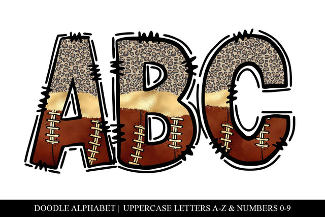 Half Leopard Football Doodle Letters - Hand Drawn Alpha Set Sublimation BijouBay 