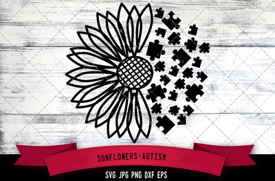 Half Sunflower svg, autism svg, autistic disorder, development disorder, flower, cut files for Cricut, Silhouette Design, Svg, PNG, Dxf SVG Loveleen Kaur 