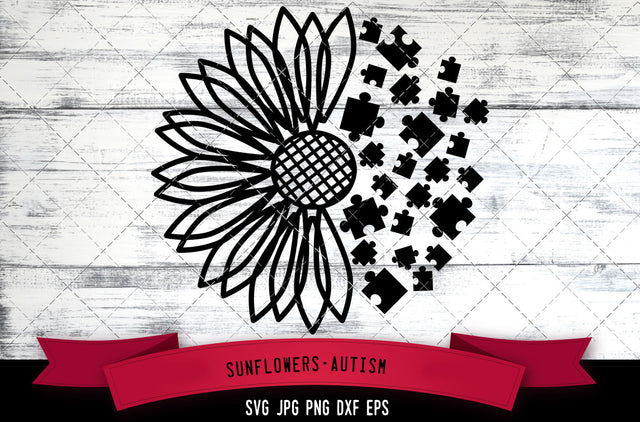 Half Sunflower svg, autism svg, autistic disorder, development disorder, flower, cut files for Cricut, Silhouette Design, Svg, PNG, Dxf SVG Loveleen Kaur 