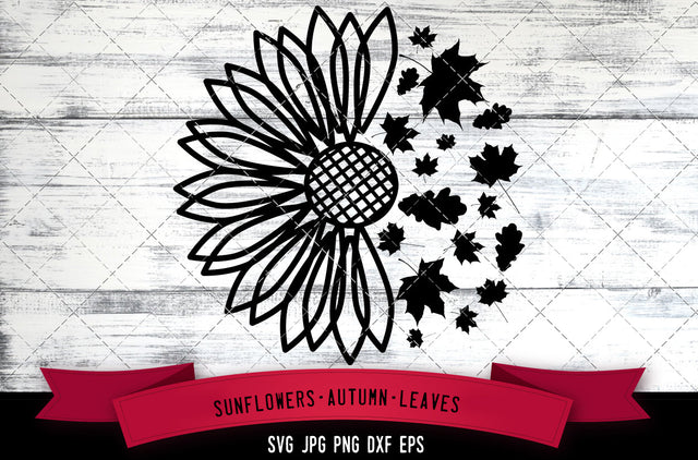 Half Sunflower svg, Autumn leaves svg, fall svg, season svg, winter svg, September, cut files for Cricut, Silhouette Design, Svg, PNG, Dxf SVG Loveleen Kaur 