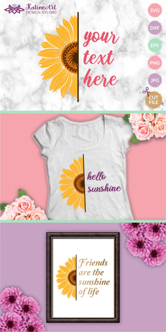 Half sunflower SVG, Cricut Sunflower, Flower border SVG, Sunflower frame Clipart, Sunflower Cut File, wildflower svg, layered flower svg SVG KatineArt 