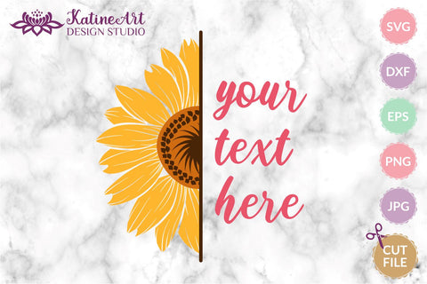 Half sunflower SVG, Cricut Sunflower, Flower border SVG, Sunflower frame Clipart, Sunflower Cut File, wildflower svg, layered flower svg SVG KatineArt 